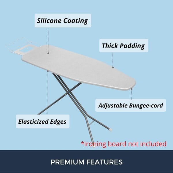 Ironing Board Cover and Pad Standard Size Silicone Coated 4 Layers 15x54 inch Extra Heavy Duty Thick Padding, Heat Reflective, Non Stick Scorch and Stain Resistant, Elastic Edge 4