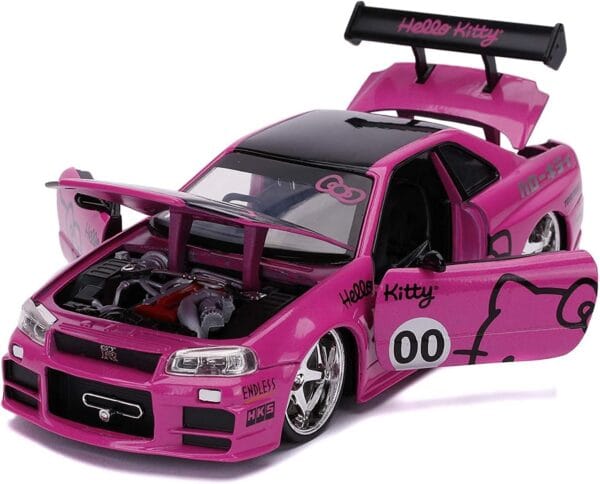 Hello Kitty 1:24 2002 Nissan Skyline GT-R (BNR34) Die-Cast Car & Hello Kitty Figure, Toys for Kids and Adults 4
