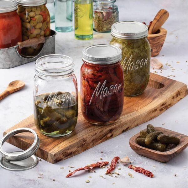 Mason Jars - Food Storage Container - 4-Pack - Airtight Container for Pickling, Canning, Candles, Home Decor, Overnight Oats, Fruit Preserves, Jam or Jelly 4