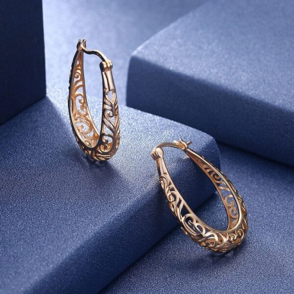 925 Sterling Silver Gold 30mm Oval Vintage Filigree Hoop Earrings For Women 4