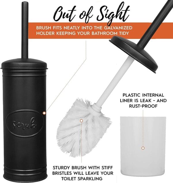 Autumn Alley Toilet Bowl Brush and Holder, Covered Bathroom Toilet Brush for Modern Farmhouse Bathroom Decor, Standing Rustic Toilet Bowl Brush with Holder, Bathroom Decor Sets, Galvanized, Black 4
