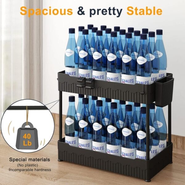 Sevenblue 2 Pack Under Sink Organizer, Under Bathroom Cabinet Organizer with Hooks Hanging Cup,Multi-Purpose Storage Shelf for Kitchen Bathroom 4