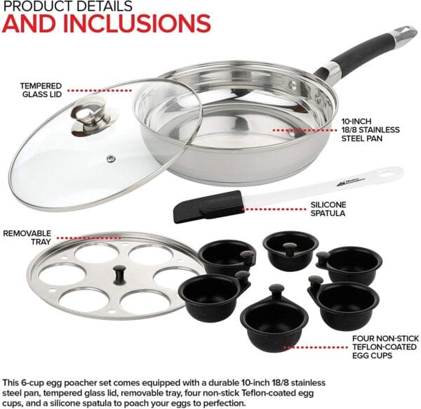 Egg Poacher Pan - Stainless Steel 6 Egg Non Stick Egg Poacher & Silicone Spatula 4