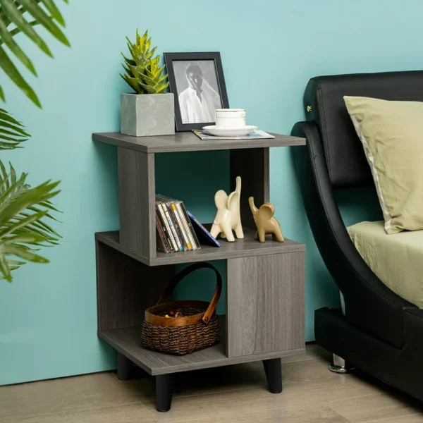 Gymax 2 PCS Nightstand Set Modern Side End Table Storage Shelf Grey 4