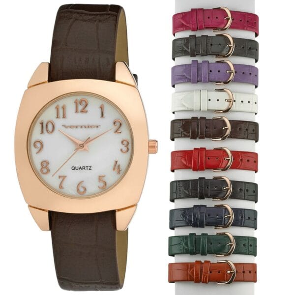 Vernier Women's 10 Strap Interchangeable Mother of Pearl Face Watch Set 4