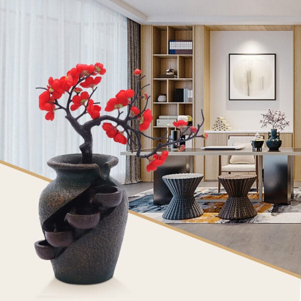 Flower Vase Waterfall Fountain Tabletop Indoor Water Fountain Feng Shui Decor 3