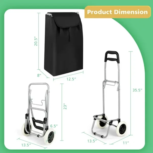 Costway Black Large Capacity Light Weight Wheeled Shopping Trolley Push Cart Bag 4