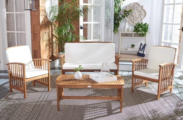 SAFAVIEH Outdoor Collection Rocklin Natural/ Beige 4-Piece Conversation Patio Set with Cushions Visit the Safavieh Store 3