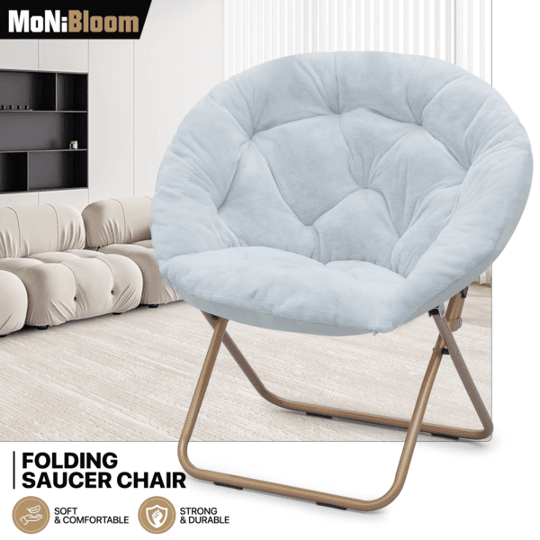 Foldable Comfy Saucer Chair Modern Faux Fur Cozy Moon Lounge Chair w/Metal Frame 24