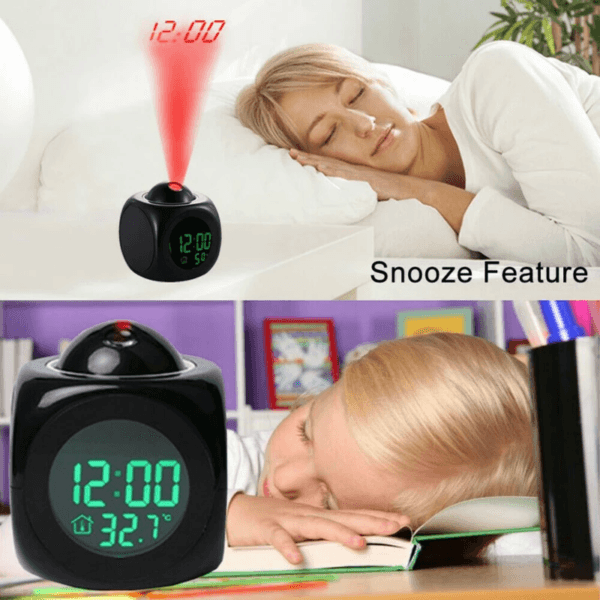 LED Projection Alarm Clock Digital LCD Display Voice Talking Weather Snooze USB 3