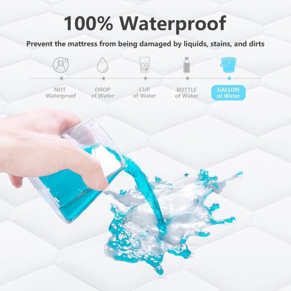 King Waterproof Mattress Protector, Breathable Noiseless Mattress Cover, Deep Pocket Fit Up to 21 Inches, Quilted Alternative Filling Mattress Pad Cover 4