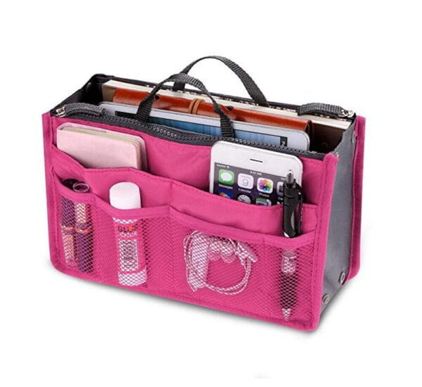 Women Multi-Pocket Travel Handbag Organizer Insert w Zipper Handles Purse Liner 28