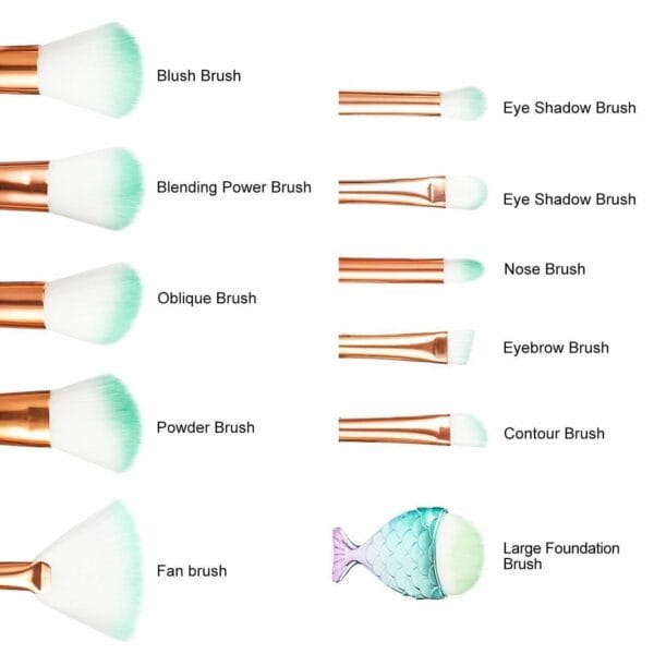 Mermaid Makeup Brushes Sets Concealer Eyeshadow Foundation Blush Eyeliner Brush 5