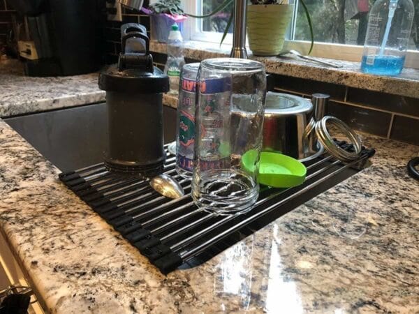 Over the Sink Multipurpose Roll-Up Dish Drying Rack Pan Bottle Food Drainer Mat 4