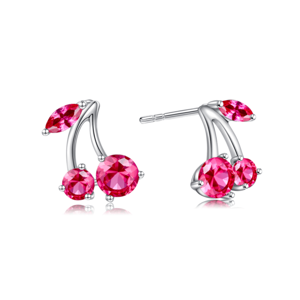 Buyless Fashion Girls Cherry Fruit Stud Earrings Sparkling Crystal 1