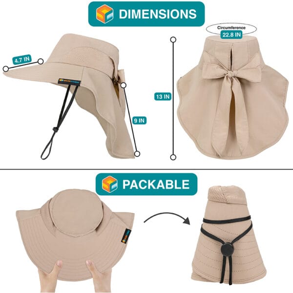 Safari Sun Hat for Women Summer Hats Wide Brim Ponytail Outdoor Working Hiking 9