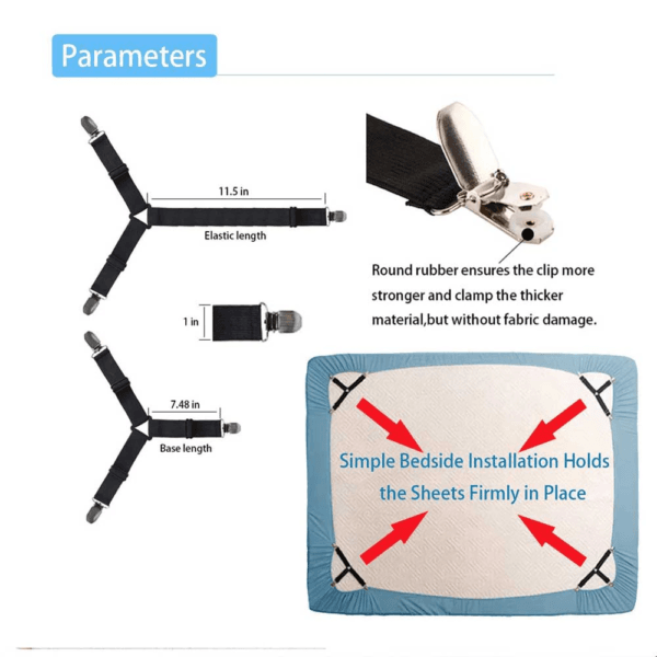4 Bed Sheet Fasteners Adjustable Elastic Suspenders Straps Mattress Covers Clips 5
