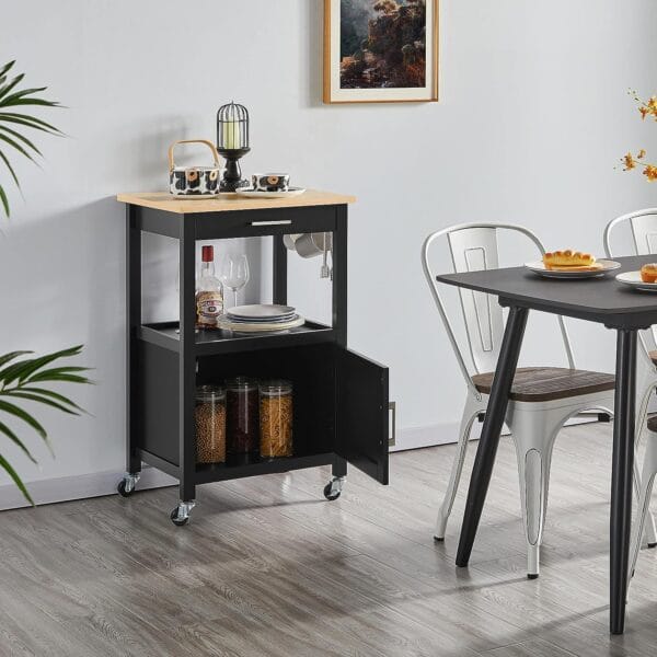 Topeakmart Kitchen Island Trolley Cart with Drawer and Storage Cabinet, Wood Top Kitchen Cart for Dining Room, 22x18x35 Inches 5