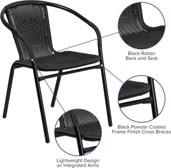 Flash Furniture Lila 2 Pack Black Rattan Indoor-Outdoor Restaurant Stack Chair 5