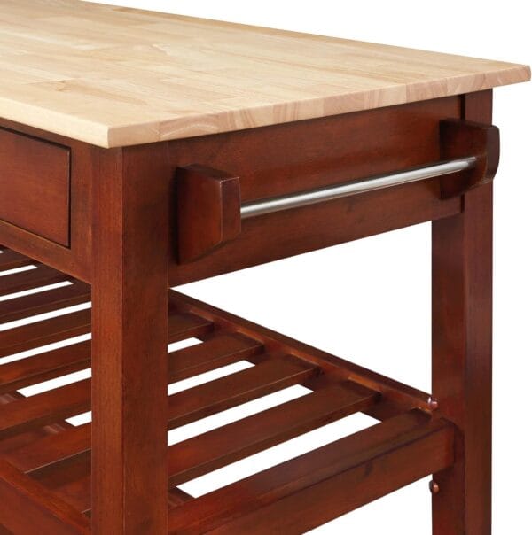 Convenience Concepts American Heritage 3 Tier Butcher Block Kitchen Cart with Drawers, Mahogany/Butcher Block 2
