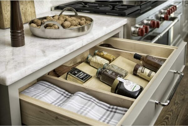 Rev-A-Shelf 16" 3 Tiered Seasoning Organizer, Trim-to-Fit Wooden Kitchen Draw and Cabinet Home Storage Insert, Pull Out Spice Rack, Maple, 4SDI-18 5