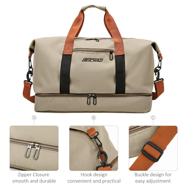 Waterproof Gym Bag Sports Travel Duffle Handbag w/ Shoe Wet Clothes Compartments 17