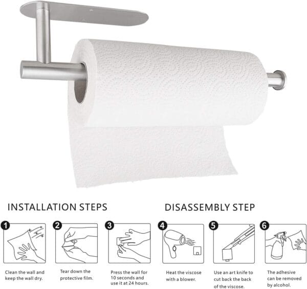 Paper Towel Holders for Kitchen,Paper Towels Bulk- Self-Adhesive Under Cabinet,Both Available in Adhesive and Screws,Stainless Steel 5