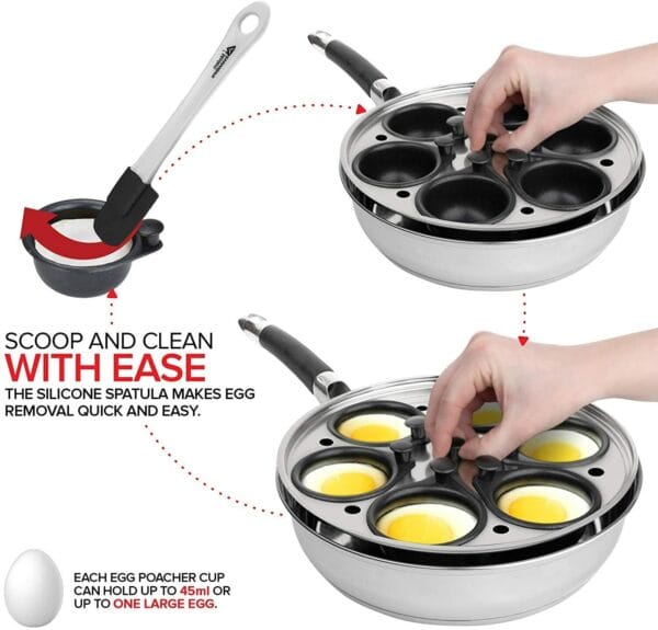 Egg Poacher Pan - Stainless Steel 6 Egg Non Stick Egg Poacher & Silicone Spatula 5