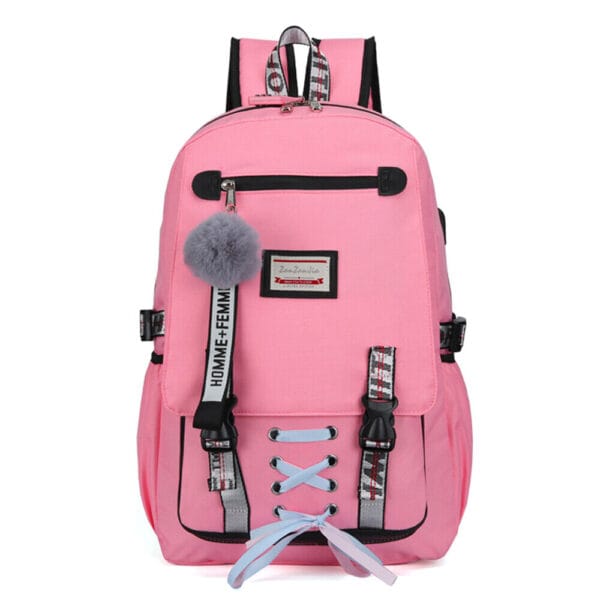 Women Girls USB Port Backpack Laptop Travel Shoulder School Book Bag Rucksack 5