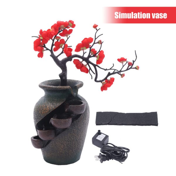 Flower Vase Waterfall Fountain Tabletop Indoor Water Fountain Feng Shui Decor 4