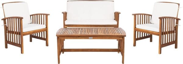 SAFAVIEH Outdoor Collection Rocklin Natural/ Beige 4-Piece Conversation Patio Set with Cushions Visit the Safavieh Store 4