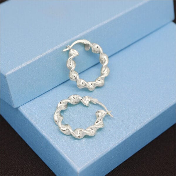925 Solid Sterling Silver 25MM Twisted Hoop Huggie Earrings For Women -3 Colors 21