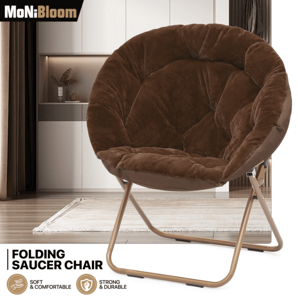 Foldable Comfy Saucer Chair Modern Faux Fur Cozy Moon Lounge Chair w/Metal Frame 25