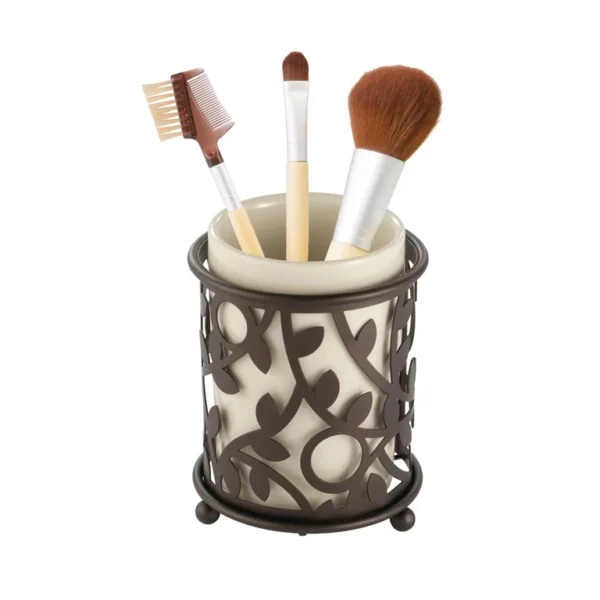 mDesign Ceramic/Metal Bathroom Soap, Toothbrush, Cup, Set of 3 5
