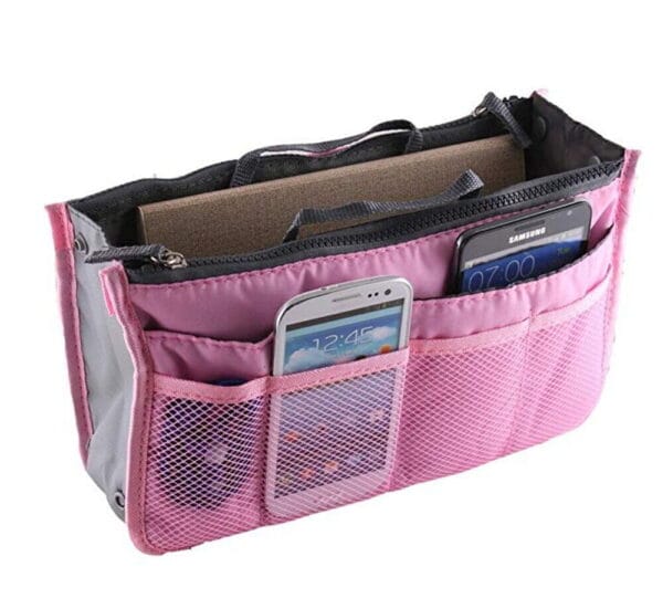 Women Multi-Pocket Travel Handbag Organizer Insert w Zipper Handles Purse Liner 29