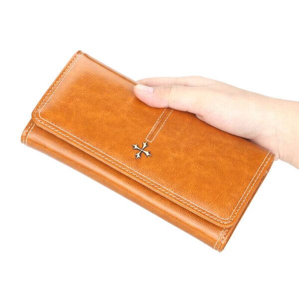 Women Lady Oil Wax Leather Clutch Wallet Long Purse Credit Card Phone Holder Bag 26