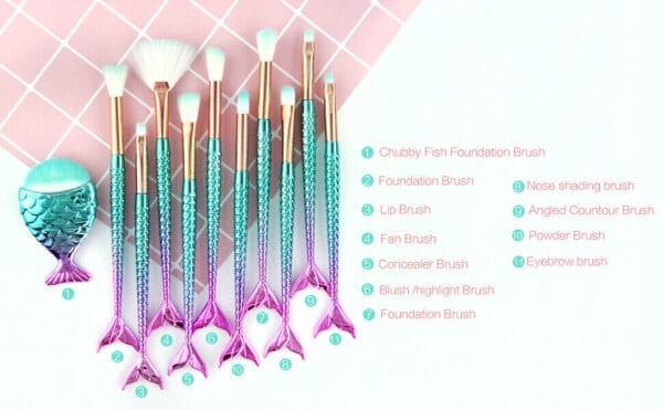 Mermaid Makeup Brushes Sets Concealer Eyeshadow Foundation Blush Eyeliner Brush 6