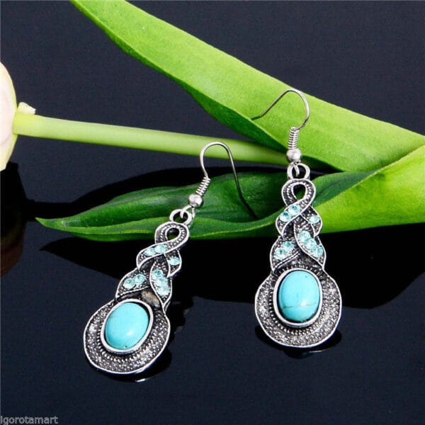 New Tibetan Silver Blue Turquoise Chain Crystal Pendant Necklace Fashion Jewelry 5