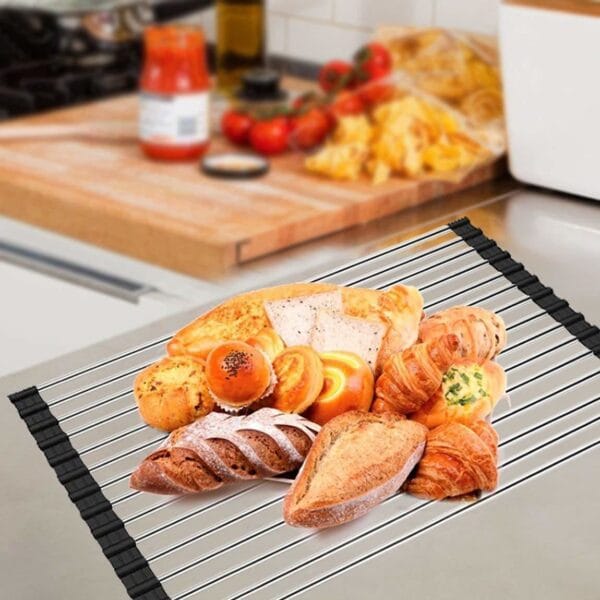 Over the Sink Multipurpose Roll-Up Dish Drying Rack Pan Bottle Food Drainer Mat 5