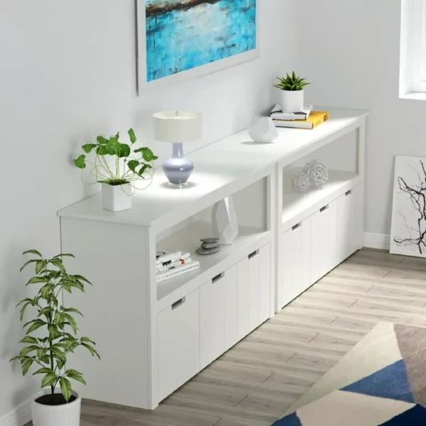 Homfa Kids Toy Storage, Cubes Storage Bins, White Toy Box with Shelves and Wheels 5
