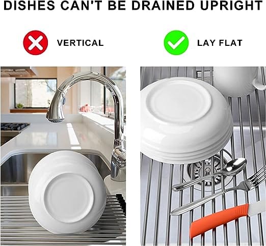 Roll Up Dish Drying Rack, Over Sink Drying Rack 304 Stainless Steel Foldable Drain Rack for Kitchen Sink Counter Utensils Vegetables and Fruits (17.5''X13.4'') 4