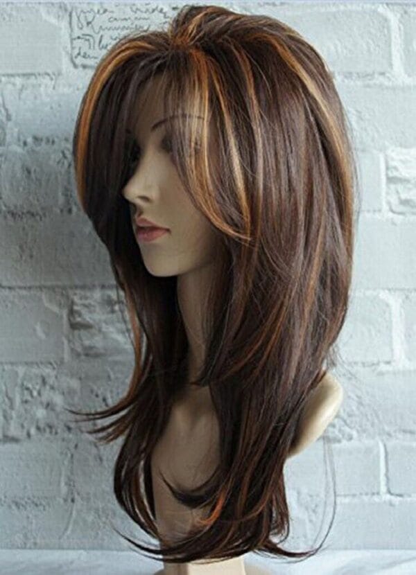 21" Natural Full Wigs Hair Long Wavy Wig Synthetic Heat Resistant Mixed Brown 5