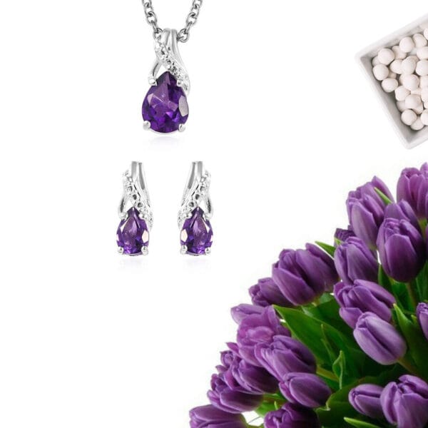 Amethyst Jewelry Set Drop Earrings Pendant Necklace 925 Sterling Silver 20'' 5