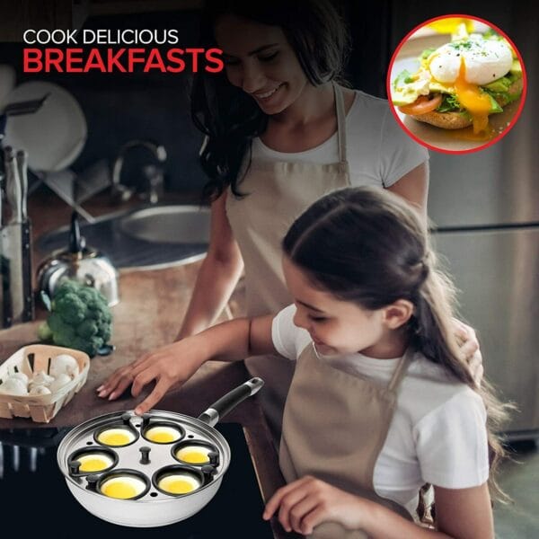 Egg Poacher Pan - Stainless Steel 6 Egg Non Stick Egg Poacher & Silicone Spatula 6