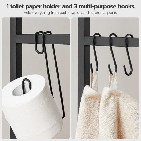 HOOBRO Over The Toilet Storage, 2-Tier Over Toilet Bathroom Organizer Shelf, with Toilet Paper Holder and Hooks, Sturdy and Durable, for Bathroom, Toilet, Rustic Brown and Black BF49TS01 6