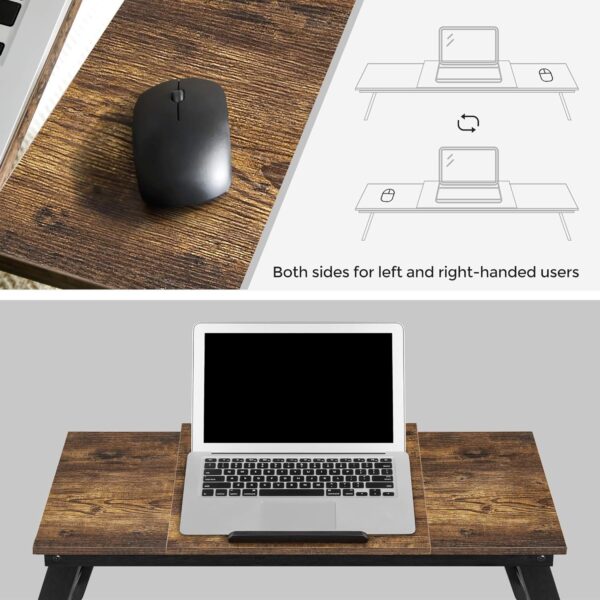 SONGMICS Laptop Desk, Bed Sofa Breakfast Tray, Adjustable Tilt Top, Right-Left Handed, Adjustable Folding Legs, Drawer, Rustic Dark Brown ULLD110B01 6