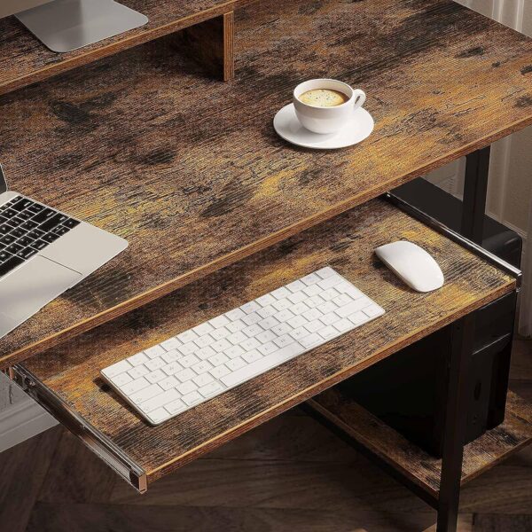 Rolanstar Computer Desk with Hutch and Keyboard Tray, 55" Office Desk with Storage Shelves, Studying Writing Desk Workstation for Home Office, Rustic Brown 6