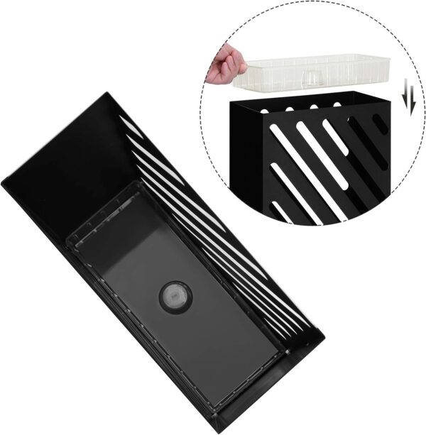 SONGMICS Umbrella Stand, Rectangular Umbrella Holder with Water Tray, Hooks, Hollow-Out Design, Black ULUC03BK 6