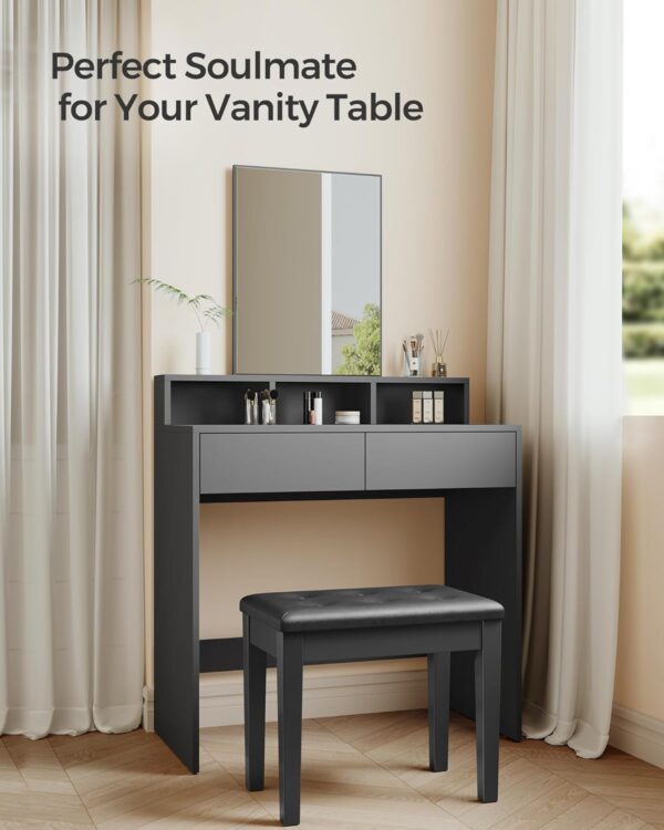 SONGMICS Piano Bench with Padded Cushion and Storage Compartment for Music Books, Vanity Stool, Tufted Wooden Piano Seat, 13.8 x 21.7 x 19.3 Inches, Black ULPB55H 6