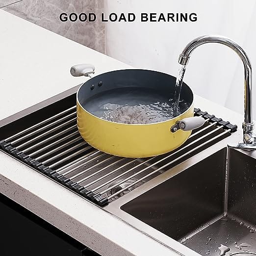 Roll Up Dish Drying Rack, Over Sink Drying Rack 304 Stainless Steel Foldable Drain Rack for Kitchen Sink Counter Utensils Vegetables and Fruits (17.5''X13.4'') 5